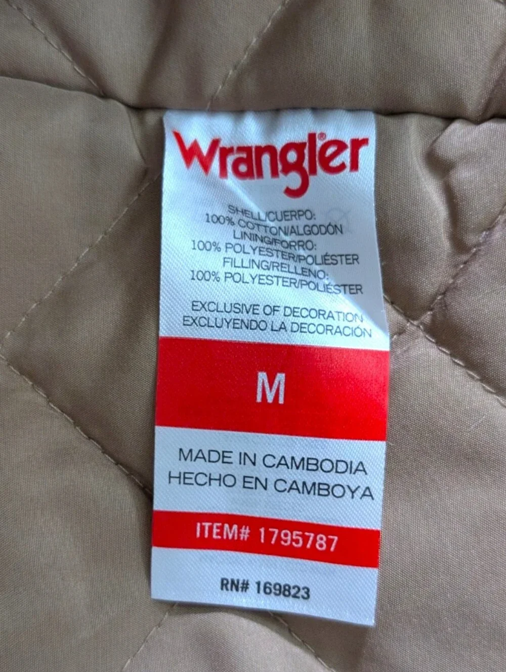 Wrangler Brown Canvas Quilted Lined Workwear Jacket Corduroy Collar Men's Size M